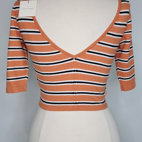 Favorite Daughter Revenge Coral Stripe Knit Sweater Crop Top NEW NWT Size M - Picture 8 of 14